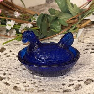 Hen on Nest cobolt blue cottage core Hens chickens